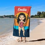 Personalized Oversized Quick Dry Microfiber Hawaiian Sunset Stripe Beach Towel with Name Summer Travel Essential Birthday Gift for Family Friend