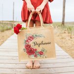 Personalized Birth Flower Wreath Reusable Jute Bag with Name Travel Accessories Birthday Christmas Gift for Women Girls