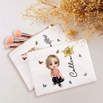 Borsa trucco portatile design cartone animato con personalizzazione del nome e fiore di nascita regalo per compleanno e natale per donne