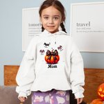 Personalized Pumpkins Coquette Bow Bats Unisex Kid Adult Hoodie with Name Halloween Thanksgiving Gift for Family
