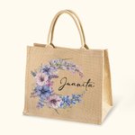 Personalized Birth Flower Wreath Reusable Jute Bag with Name Travel Accessories Birthday Christmas Gift for Women Girls