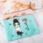 Borsa trucco portatile design cartone animato con personalizzazione del nome e fiore di nascita regalo per compleanno e natale per donne