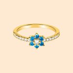 Personalized Dainty Birthstone Flower Cluster Ring with Zircon Minimalist Jewellery Birthday Anniversary Gift for Women