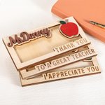 Personalized Apple Pencil Coffee Coquette Bow Design Wooden Money Holder with Name Appreciation Week End of School Year Gift for Teacher