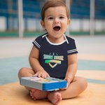 Personalisierte Multicolor Glitter Football Element Unisex Baby Bodysuit mit Namen und Nummer Geburtstag Jubel Zubehör Geschenk für Baby Mädchen Junge