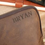 Personalised Genuine Leather Travel Electronics Accessories Bag with Engraved Text Multi-Compartment Birthday Father's Day Gift for Men