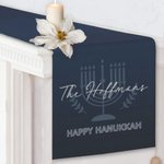Personalized Hanukkah Olive Branch Menorah Tassel Table Runner with Text Jewish Festival Holiday Party Kitchen Home Decor Gift for Family