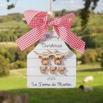Décoration de Noël Thème Famille Ferme Poulets Vaches Porcs Daims Boeufs Highland Décor en Bois Personnalisé avec Nom Texte Cadeau Noël