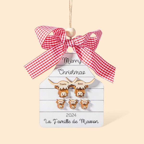 Décoration de Noël Thème Famille Ferme Poulets Vaches Porcs Daims Boeufs Highland Décor en Bois Personnalisé avec Nom Texte Cadeau Noël