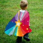 Personalized Rainbow Stripe Lightning Star Superhero Cape with Initial Cosplay Costume Halloween Masquerade Holiday Party Gift for Girls Boys