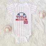 Personalized Multicolor Striped Baseball Element Baby Bodysuit Jersey with Name and Number Olympic Games Day Birthday Gift for Newborns