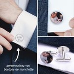 Boutons de Manchettes Personnalisés avec Texte et Photo Cadeau d'Anniversaire de Fête des Pères de Mariage pour Papa Grand-père