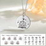 Collier à Personnaliser avec Fleurs de Naissance et Texte Collier avec Livre Ouvert et Papillon Cadeau d'Anniversaire pour Femme