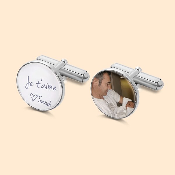 Boutons de Manchettes Personnalisés avec Texte et Photo Cadeau d'Anniversaire de Fête des Pères de Mariage pour Papa Grand-père