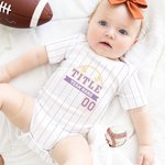 Personalized Multicolor Striped Baseball Element Baby Bodysuit Jersey with Name and Number Olympic Games Day Birthday Gift for Newborns