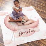Personalized Dreamy Moon Sleeping Teddy Bear Soft Cozy Blanket with Name Nursery Room Decor Birthday Baby Shower Gift for Newborns Boys Girls