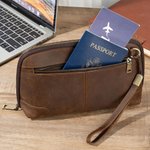 Borsa personalizzata in vera pelle per accessori elettronici da viaggio con testo inciso regalo multiscomparto per festa del papà compleanno