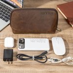 Personalised Genuine Leather Travel Electronics Accessories Bag with Engraved Text Multi-Compartment Birthday Father's Day Gift for Men