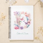 Cahier à Spirales A5 Personnalisé avec Nom Initiale en Fleur et Papillon 120 Pages Cadeau Anniversaire pour Fille Élève Camarade