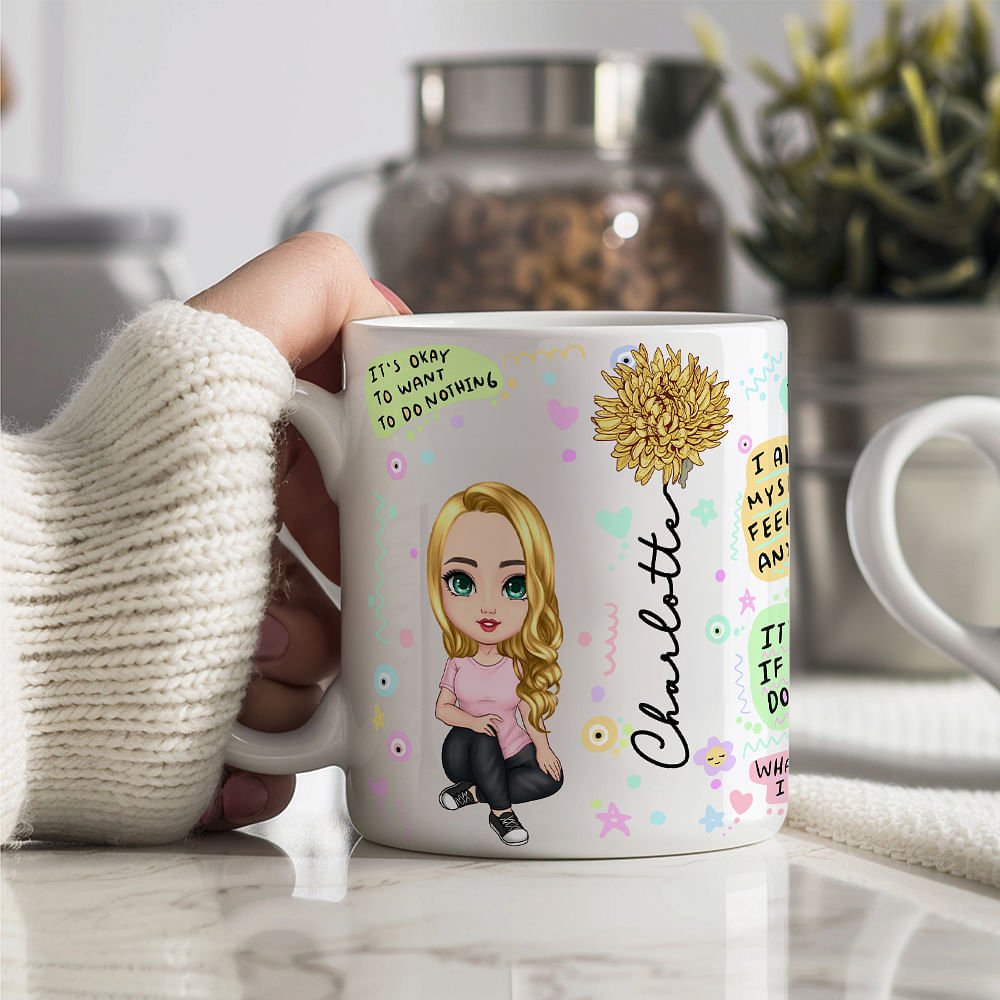 Tazza personalizzata per il mio esaurimento mentale Tazza in ceramica a fumetti con fiore di nascita e nome