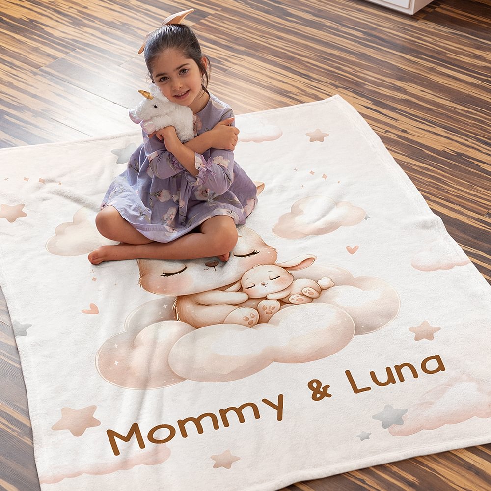 Couverture Polaire ou Sherpa Douce Personnalisée avec Texte Style Lune Nuages Animaux Décoration de Chambre Cadeau Familial pour Enfant Maman