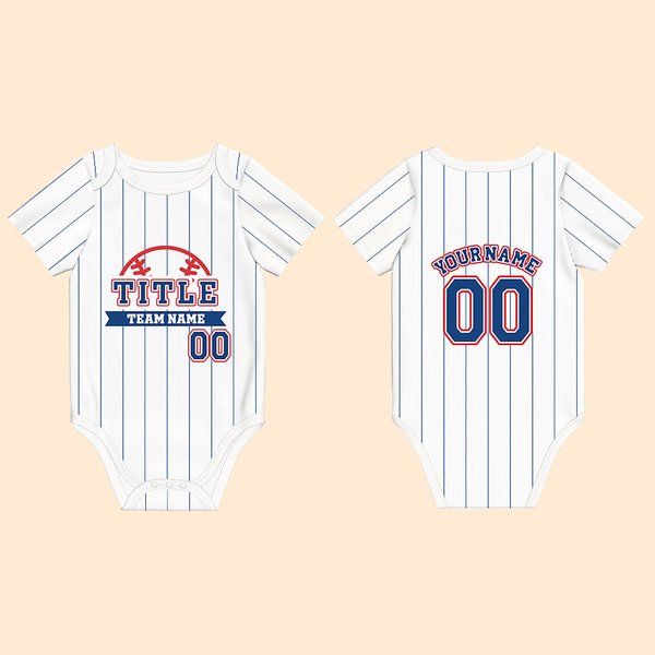 Personalized Multicolour Striped Baseball Element Baby Bodysuit Jersey with Name and Number Olympic Games Day Birthday Gift for Newborns