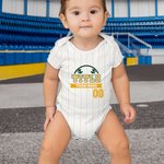 Personalized Multicolor Striped Baseball Element Baby Bodysuit Jersey with Name and Number Olympic Games Day Birthday Gift for Newborns