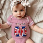 Personalized Multicolor National Flag Element Unisex Baby Bodysuit with Name and Number Birthday Cheer Accessories Gift for Baby Girl Boy