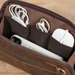 Borsa personalizzata in vera pelle per accessori elettronici da viaggio con testo inciso regalo multiscomparto per festa del papà compleanno