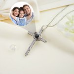 Personalised Photo Projection Cross Heart Necklace I Love You in 100 Languages Anniversary Birthday Gift for Women