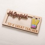 Personalized Apple Pencil Coffee Coquette Bow Design Wooden Money Holder with Name Appreciation Week End of School Year Gift for Teacher