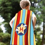 Personalized Rainbow Stripe Lightning Star Superhero Cape with Initial Cosplay Costume Halloween Masquerade Holiday Party Gift for Girls Boys