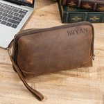 Personalised Genuine Leather Travel Electronics Accessories Bag with Engraved Text Multi-Compartment Birthday Father's Day Gift for Men