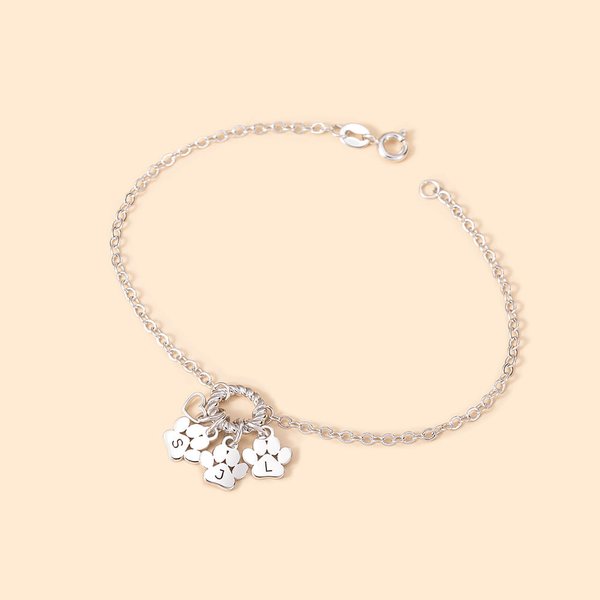 Personalised Dainty 1-5 Paw Print Charm Twisted Circle Bracelet with Initial Dog Cat Mom Jewellery Birthday Memorial Gift for Women