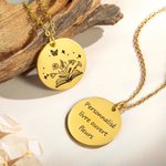 Collier à Personnaliser avec Fleurs de Naissance et Texte Collier avec Livre Ouvert et Papillon Cadeau d'Anniversaire pour Femme