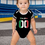 Personalized Multicolor National Flag Element Unisex Baby Bodysuit with Name and Number Birthday Cheer Accessories Gift for Baby Girl Boy