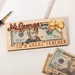 Personalized Apple Pencil Coffee Coquette Bow Design Wooden Money Holder with Name Appreciation Week End of School Year Gift for Teacher
