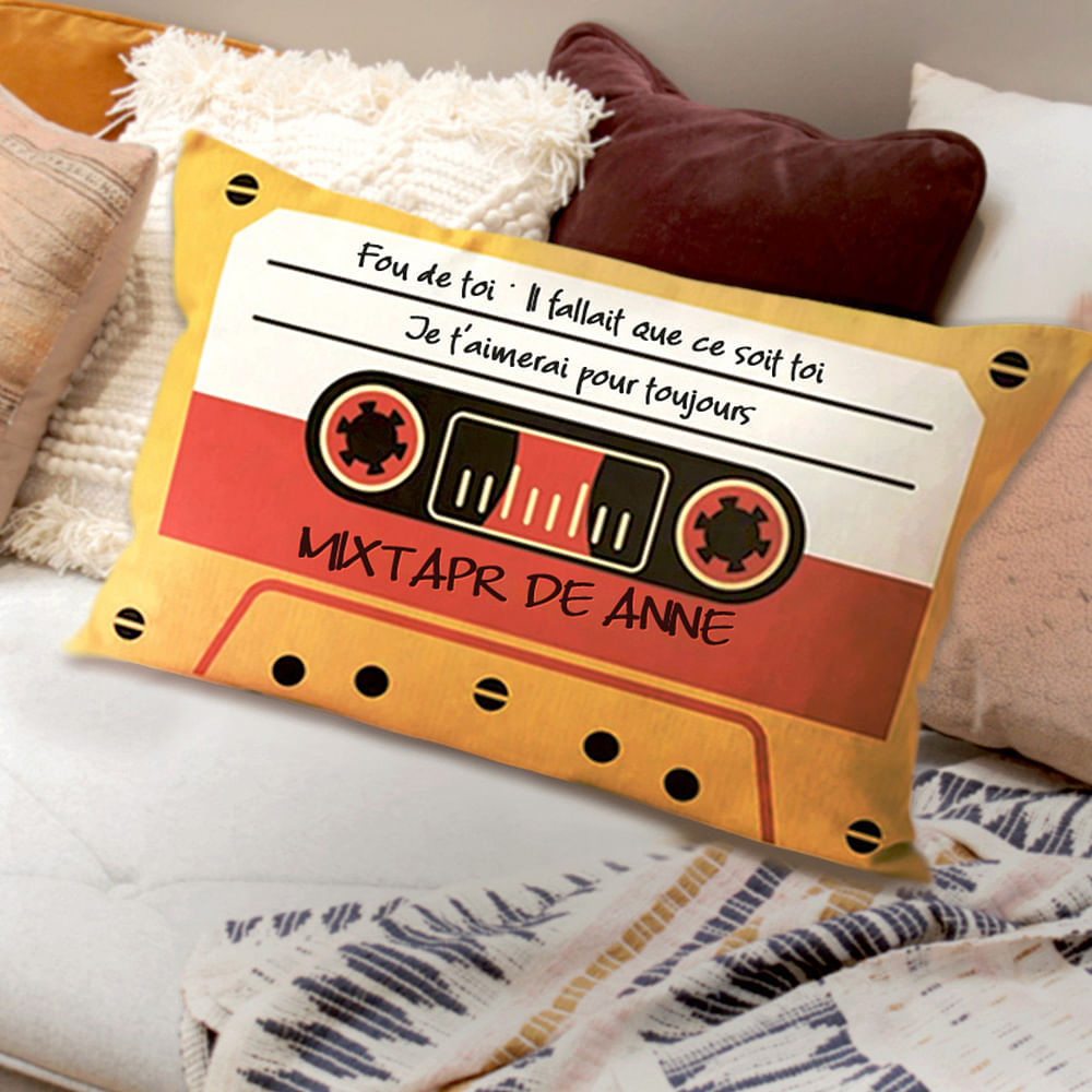 Housse de Coussin Rétro 80s Housse Musicale Personnalisée Mixtape Cadeau Anniversaire Emménagement pour Amateur de Musique