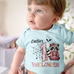 Personalized Cute Peter Rabbit Ghost Raccoon Halloween Elements 100% Cotton Baby Bodysuit with Name First Halloween Gift for Newborns