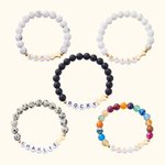 Personalized Agate Crystal Pet Name Beaded Bracelet with Bone Charm Birthday Memorial Gift for Dog Lovers