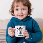 Personalized Cartoon Character Bats Ghosts Design 11oz Enamel Mug with Name Halloween Spooky Season Gift for Kids