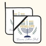 Set personalizzato di 2 presine isolanti per Hanukkah con nome Happy Hanukkah Regalo di inaugurazione per gli amanti della cucina e della panificazion