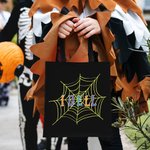 Personalized Spider Webs Halloween Canvas Tote Bag with Name Trick or Treat Halloween Party Favors Gift for Kids