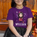 Personalized Cartoon Character Bat Kid 100% Cotton Adult T-Shirt with Name Halloween Gift for Family Friend