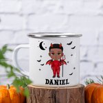 Personalized Cartoon Character Bats Ghosts Design 11oz Enamel Mug with Name Halloween Spooky Season Gift for Kids