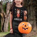 Personalized Cartoon Character Bat Kid 100% Cotton Adult T-Shirt with Name Halloween Gift for Family Friend