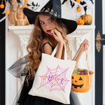 Personalized Spider Webs Halloween Canvas Tote Bag with Name Trick or Treat Halloween Party Favors Gift for Kids