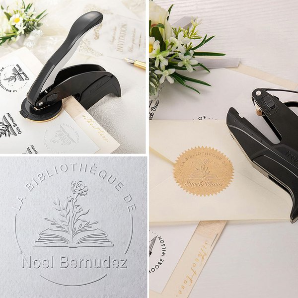 Tampon de Gaufrage Personnalisé avec Nom Fleur de naissance Thème Bibliothèque Cadeau d'Anniversaire pour Amoureux des Livres
