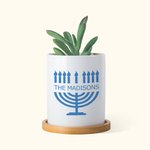Personalised Hanukkah Menorah Ceramic Succulent Planter Pot with Drainage and Bamboo Tray Home Decor Hanukkah Gift for Jewish