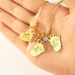 Personalizado grabado 1-3 bebé pie colgante collar con anuncio de nacimiento y piedra de cumpleaños cumpleaños Baby Shower regalo para el niño nueva m